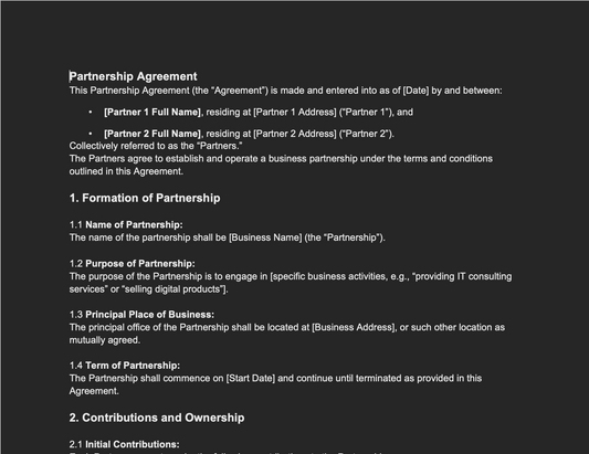 Partnership Agreement Template | Comprehensive and Customizable for Businesses.